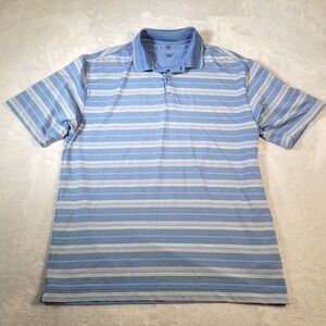 Nike Golf Polo Shirt Mens Large Blue Striped Short Sleeve Nike FIT DRY Stretch